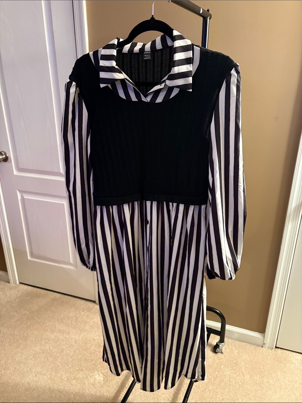 SHEIN Black and White Striped Tunic with Knit Overlay